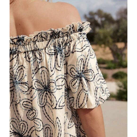 NEXT Mini Dress US 6 Blue And White Floral Embroidered Off the Shoulder - Picture 4 of 8